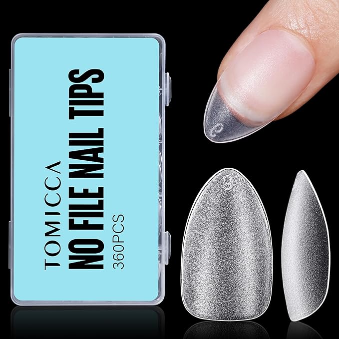 TOMICCA Short Almond Nail Tips, 360Pcs Full Cover Double Sided Matte Gel Nails,15 Sizes Acrylic Short Fake Nails for Nail Extensions Home Diy Salon