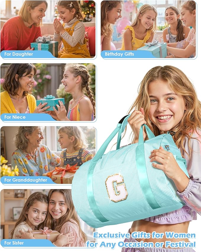 5 Year Old Girl Birthday Gifts, Girls Travel Duffle Bag, Kids Initial Overnight Bags with Shoe Compartment, Personalized Weekend Bag with Cosmetic Pouch, Christmas Gift for Kid (Letter V)