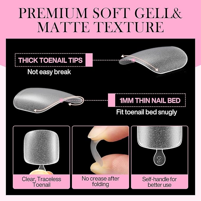Square Toe Nail Tips, 240pcs Press On Toenails for Women Full Matte Wider Toe Nail Tips, 12 Size Full Cover Short Fake Toenail for Big Toe Nail Extensions Home DIY Nail Salon Soak Off