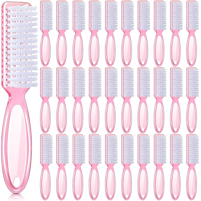 Patelai 30 Pcs Nail Scrubber Brushes Bulk Handle Grip Manicure Brushes for Cleaning Fingernails Pedicure Cleaning Brush for Toes and Fingernail Cleaning(Clear Pink)