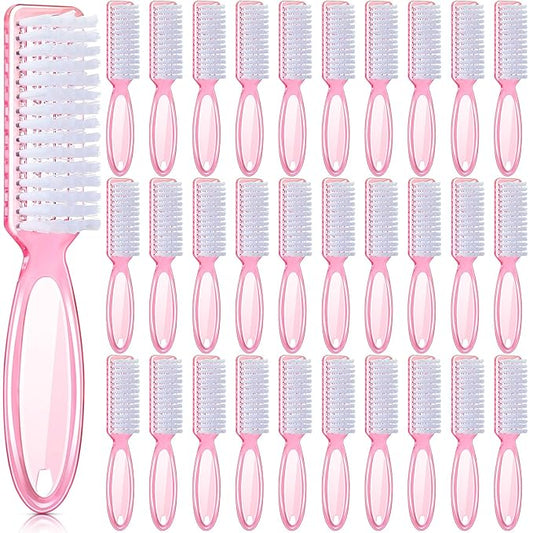 Patelai 30 Pcs Nail Scrubber Brushes Bulk Handle Grip Manicure Brushes for Cleaning Fingernails Pedicure Cleaning Brush for Toes and Fingernail Cleaning(Clear Pink)