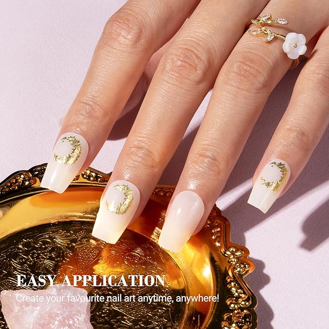 MelodySusie Semi Cured Gel Nail Strips, 20 PCS Gel Nail Stickers, UV Light Required, Durable and Salon Quality (Crystal Moon)