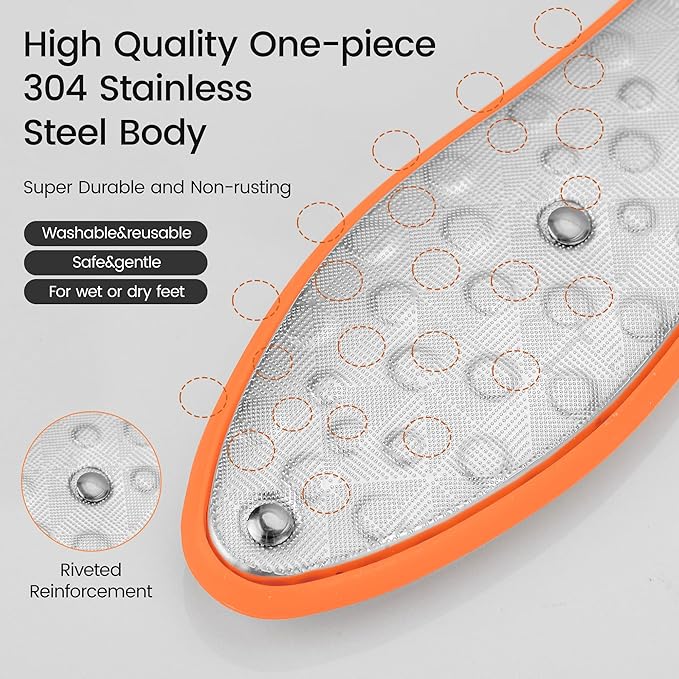 YTD likomey Stainless Steels Foot File,1 Pcs One Piece Molding Coarse Fine Double Sided Super Durable Foot Scrubber,for Wet or Dry Feet Callus Dead Skin Hard Skin Pedicure Remover Tool