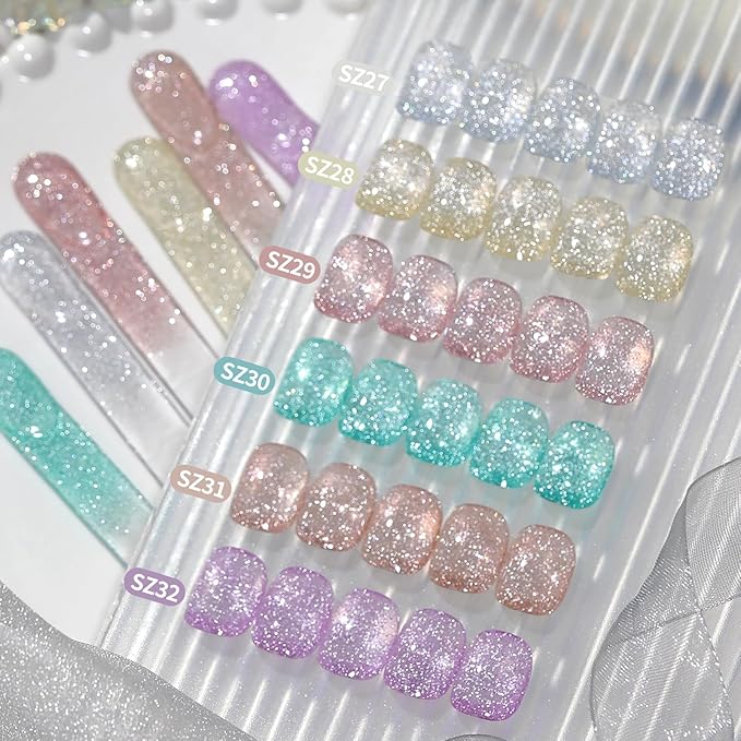 Born Pretty Reflective Glitter Gel Nail Polish, 6 Spring Summer Colors Holographic Gel Polish Long Lasting Sparkly Shiny Nail Polish U V Set for Manicure and Nail Art, DIY at Home, Salon-Quality 7ml