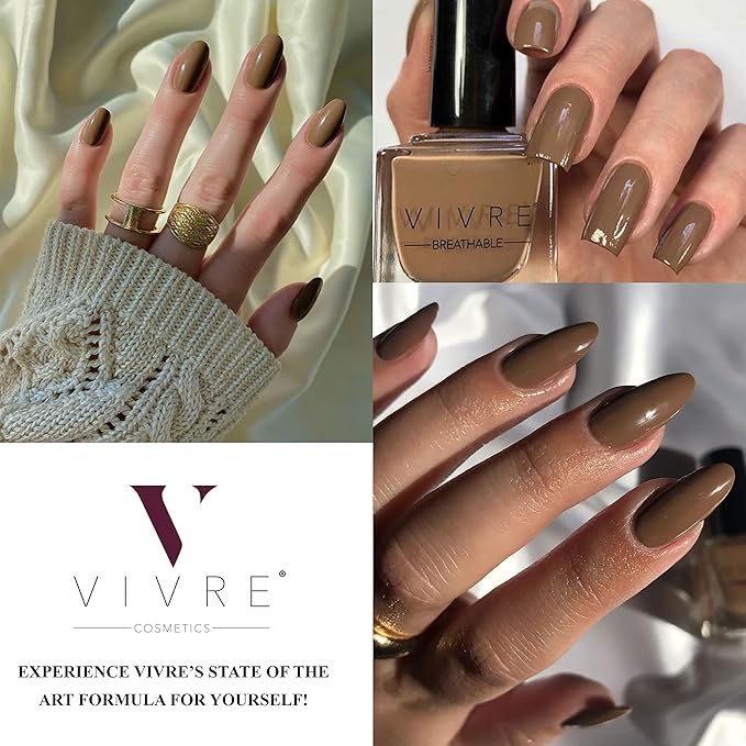 VIVRE Cosmetics Quick Dry Shiny Halal Nail Polish - Vegan, Non Toxic, Long Lasting, Breathable and Water Permeable - Whole Latte Love