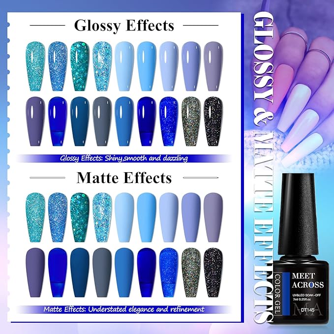 MEET ACROSS 18pcs Gel Nail Polish Set Soak Off UV LED Lamp Gel Nail Polish Kit (SET-11, 18pcs)
