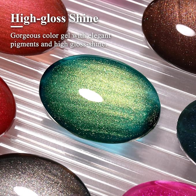 Imtiti Pearl Gel Nail Polish,0.5 Fl Oz Metallic Green Glitter Drawing Gel Polish Shell Thread Shimmer Mermaid Soak Off UV LED for Home DIY Nail Art Manicure Salon