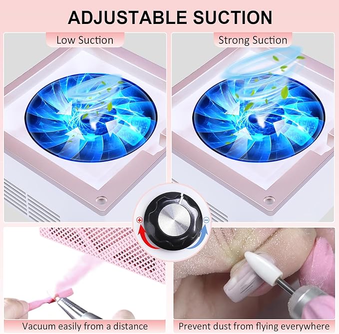 80W Nail Dust Collector Super Powerful Dust Collector Nail Tech with Reusable Filter Adjustable Nail Vacuum Dust Collector Electric Dust Suction Machine for Acrylic Gel Nail Polishing