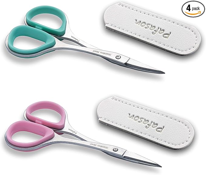 PAFASON Stainless Steel Curved and Straight Nail Cuticle Manicure Scissor Set Multi-Purpose Pedicure Beauty Grooming Tool for Nail, Dry Skin