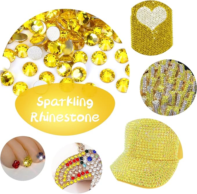 10000PCS Lemon Yellow Rhinestones Bulk, Flat Back Crystal Glass Stone Round Gems,SS16, 3.8-4.0mm