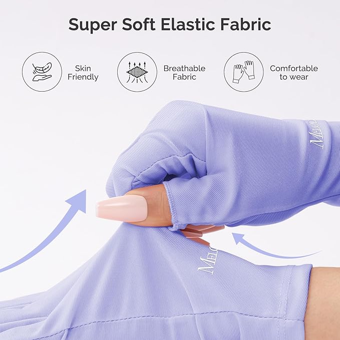 MelodySusie Premium UV Protection Gloves for Manicures, Cool Feeling Fabric,Professional UPF50+, UV Nail Gloves for Gel Nail Lamp, Anti UV Light, Skin Care Fingerless Design, Purple