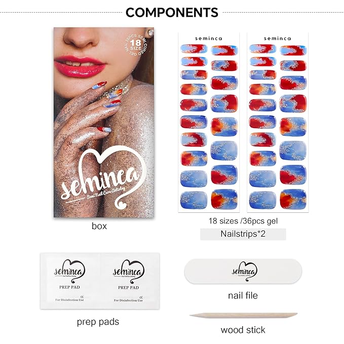 Semi Cured Gel Nail Strips-Blue Sky Press on Nails with Red Clouds Aurora Shimmer & Color Shifting Glitter, Coffin Semi Cured Gel Nail Strips, Dreamy Nail Art(Dreamscape Gradient)