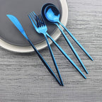 JASHII Shiny Blue Silverware Set, 20-Piece Stainless Steel Satin Finish Flatware - Image 3
