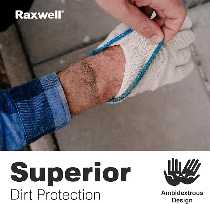 Raxwell White Cotton Gloves - Premium Knit Work Gloves, 12 pairs - Durable Liners for BBQ, Painting, Gardening, Industrial, & Mechanics, Natural Color, Size Large