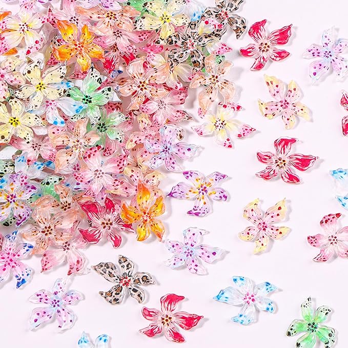 50Pcs 3D Flowers Nail Charm for Nails Flower Resin Nail Rhinestones Spring Hibiscus Floral Nail Art Charm for Acrylic Nails Mixed Colorful Ice Lily Nail Gems Jewelry DIY Summer Manicure Decor Crafts