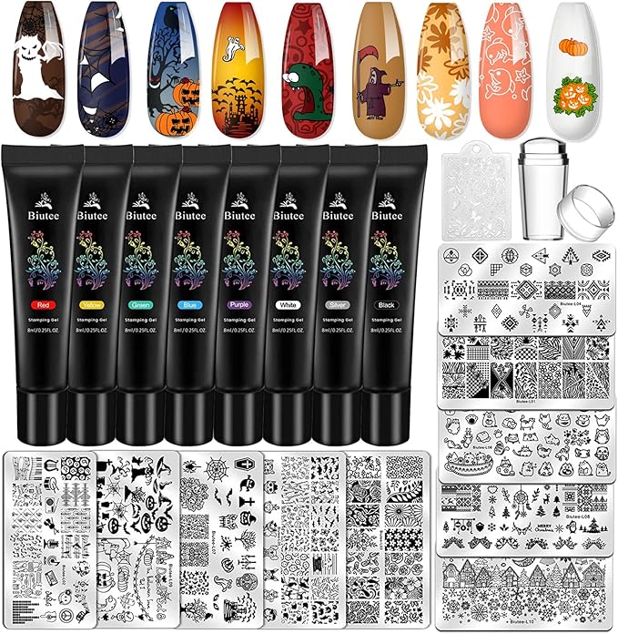 Biutee Nail Stamping Plates set 8 pcs Nail stamping polish gel 10pcs Templates with stamper Nail Art Plates set Valentine Nail Plates animal flower Rose design