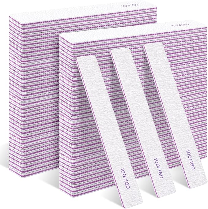 150 Pcs Nail Files 100/180 Grit Double Sides Professional Reusable Emery Board Nail Files for Acrylic Manicure Tools Suit for Home Salon