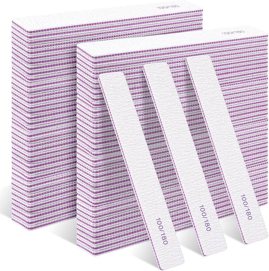 150 Pcs Nail Files 100/180 Grit Double Sides Professional Reusable Emery Board Nail Files for Acrylic Manicure Tools Suit for Home Salon