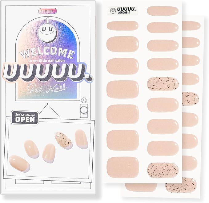 UUUUUU Semi Cured Gel Nail Strips | Salon-Quality | UV Free Gel Nail Wraps for Women | Easy Peel&Stick | Long-Lasting up to 14 Days | 28 Strips Set+File & Wipes | Gift-Ready (UGN076 - Pure Beige)