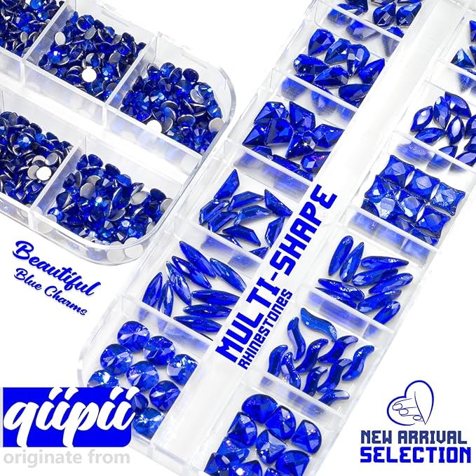4080Pcs Blue Rhinestones Sapphire Nail Stones Multi Shapes K9 Glass Flatback Royal Blue Crystals Gems Diamonds jewels Nail Art Supplies Charms Decor for Nails Face Eyes Makeup Body DIY Crafting