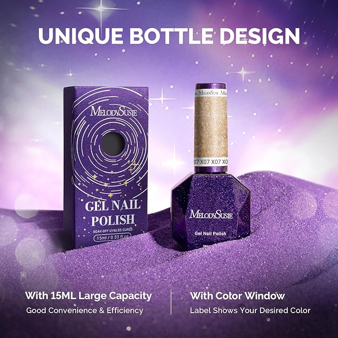 MelodySusie Galaliver Glitter Gel Nail Polish, 15ML Sparkly Shimmer Gel Polish Soak Off UV LED Cured Long Lasting Gift for Women DIY Nail Design Nail Art Manicure Golden Brown X07