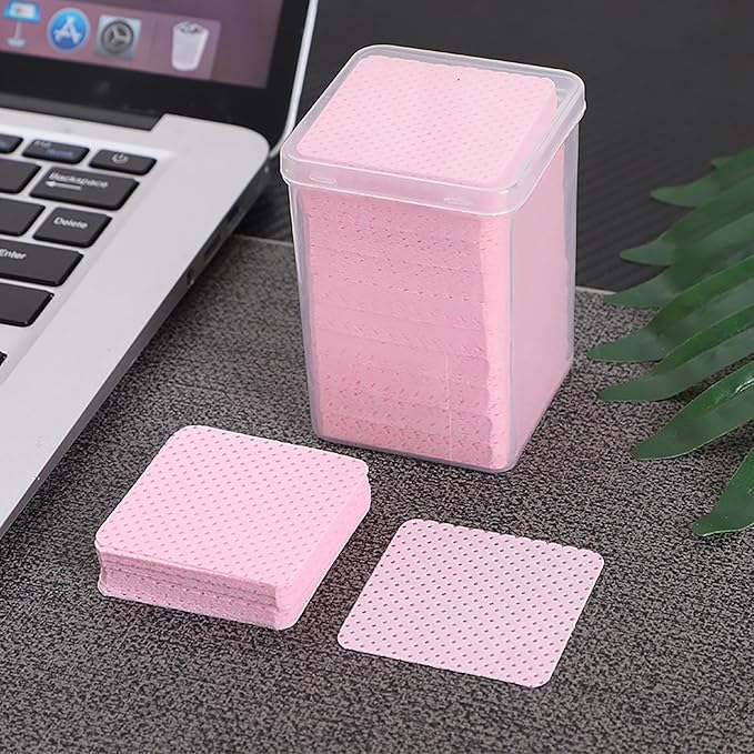 200 Pieces Pink Lash Glue Wipes, Nail Wipes, Square Shape Lint Free Magic Wiper Cloth, Lash Extension Supplies (1 Box) (Simple Packaging)-(Pink Square Shape)