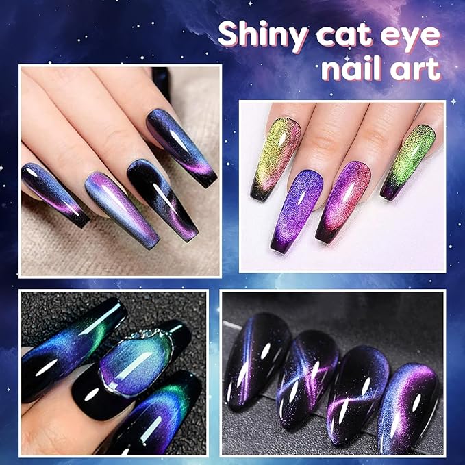 WOKOTO 14 Pcs Cat Eye Magnet For Nails With 3pcs Y-Shape Iron Mold Set, Cat Eye Gel Nail Polish Magnet Tools Powerful Set Wand Magnet, Magnetic Nail Polish Square Round Heart Magnet Stick For Nails