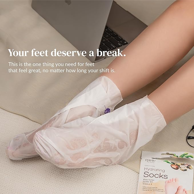 Epielle Relaxing Foot Masks 6 Pairs, Deep Moisturizing Socks for Dry Feet & Cracked Heels, Relieve and Soften with Melatonin & Lavender Extract, Korean Skin Care, Foot Spa, Self Care Gifts for Women