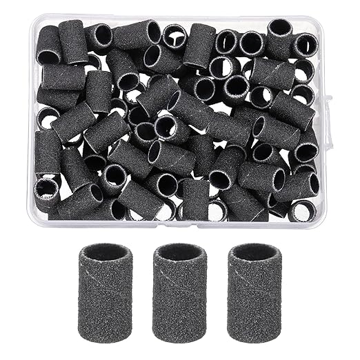 HARFINGTON 100pcs Small Sanding Bands 240 Grit for Nail Drill Bits Mini Sanding Band for Nails Gel Manicures Black