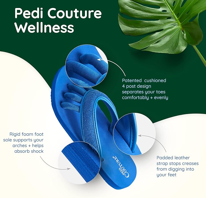 Pedi Couture Pedicure Sandals with Built In Toe Separators for Women - Comfortable Spa Style Flip Flops for Home, Salon, Yoga & Gym Use