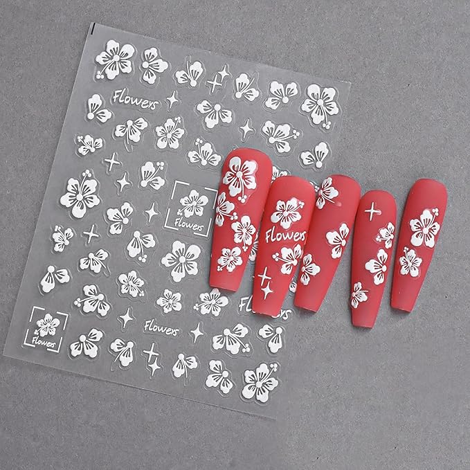 Flower Nail Stickers 5D Embossed Hollow Out Flower Nail Decals Pink Purple White Floral Designs Summer Cute Flowers Decals Pegatinas Uñas for Women DIY Manicure Decoration Accessories 3Sheets