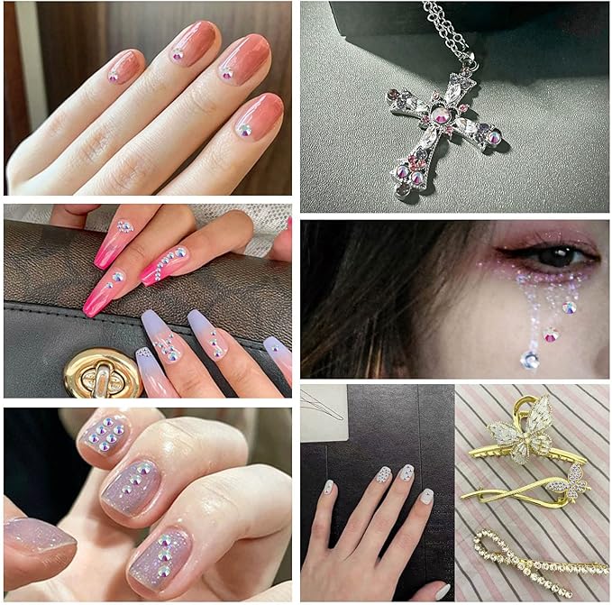Beadsland 4300pcs Flatback Rhinestones,Transparent AB Rhinestone Nail Gems Round Crystal Rhinestones for Crafts,Mixed 6 Sizes with Picking Tweezers and Wax Pencil Kit, SS6-SS20,Transparent AB