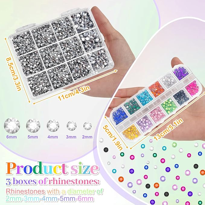 ASTARON White and Colorful Resin Rhinestones for Crafting, 2mm-6mm Mixed Flatback Resin Gemstones for Crafts Gems Bulk Jelly AB Bedazzling Diamonds with Glue for Nails, Tumblers, Mugs Decoration
