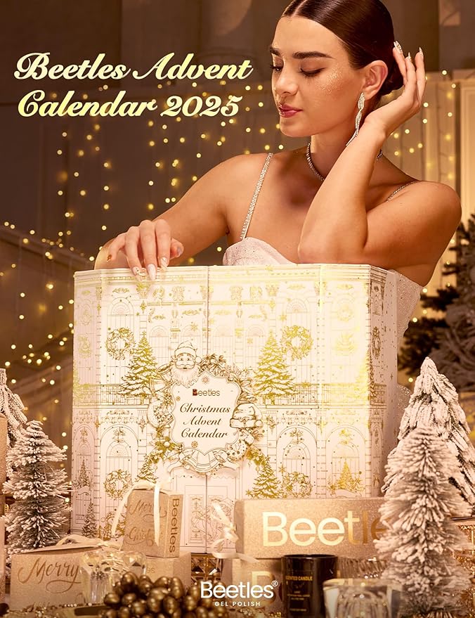 beetles Gel Polish Gilded Boutique Christmas Advent Calendar – 24 Luxury Days of Gel Nail Polish Colors, Premium Gifts Box with Cat Eye Gel, Nail Care Tools & Mini UV Lamp for Women Holiday Gifting