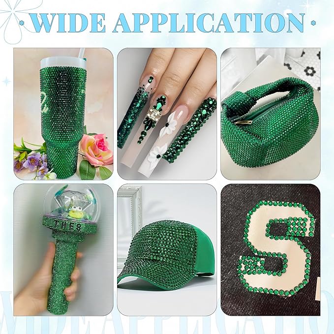 6000Pcs Resin Rhinestones for Bedazzling with 3Pcs B7000 Jewelry Glue, 1 Box Emerald Green Flatback Rhinestones for Crafting Crafts DIY, Crystals Gems for Clothing Shoes Tumblers Nail Art Makeup