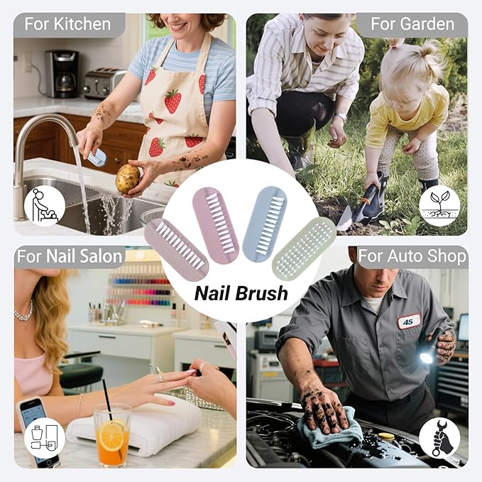 Nail Brush for Cleaning Fingernails 2 Sided Hand Fingernail Scrub Brush with Soft Stiff Bristles Nail Cleaning Brush 4PCS Toes Cuticle Scrubber Clean Brush for Men Women Kids
