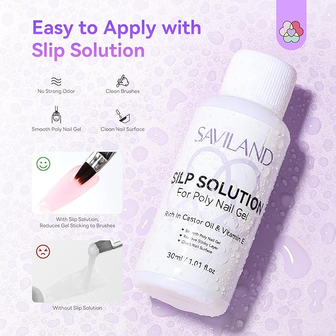 SAVILAND Poly Gel Nail Kit Starter: 4 Colors Natural Clear Poli Gel Para Uñas with Mini U V/LED Lamp Slip Solution Quick Dry Nourish Nails 28 Days Durable for Gifts Daily Nail Art DIY Salon Home Use