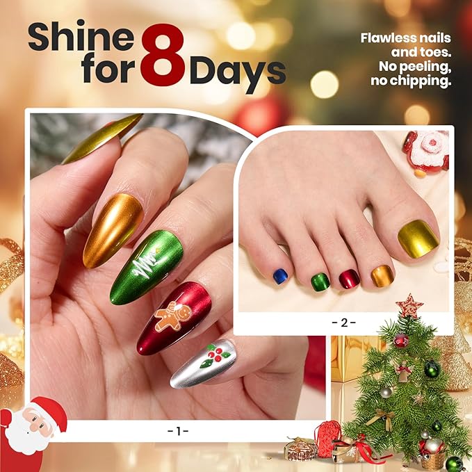 Beetles Chrome Mirror Nail Polish Set - Jingle Jewels 6 Colors Quick-Drying Glossy Metallic Nail Polish Shiny Chrome Effect Fingernail Polish DIY Nail Art Christmas Gift for Women Salon Home