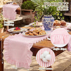 HunnmingRe Ruffle Trim Boho Table Runner Farmhouse Rustic Stripes Scalloped - Image 2
