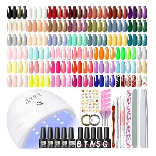 COSCELIA 57pcs Gel Nail Polish Kit with U V light Starter Kit 40 Colors Fall Gel Polish Set 5pcs Top and Base Coat Glossy Matte Glitter Beautiful Nail Stickers Gel Manicure Kit DIY Gifts for Women