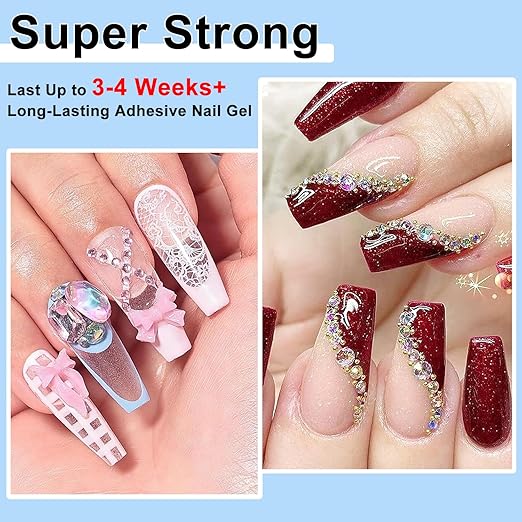Nail Rhinestone Glue,Super Strong Rhinestones Gel Nail Glue for 3D Nails Beads Stickers Stones Crystals Diamond Art Jewels 3D Decorations Tools,Cured Need