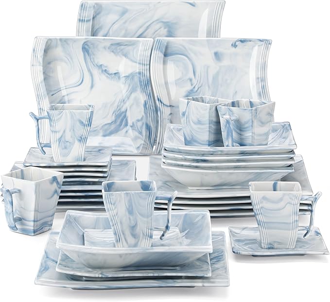 MALACASA Dinnerware Sets for 6, 30 Piece Porcelain Plates and Bowls Sets by MALACASA