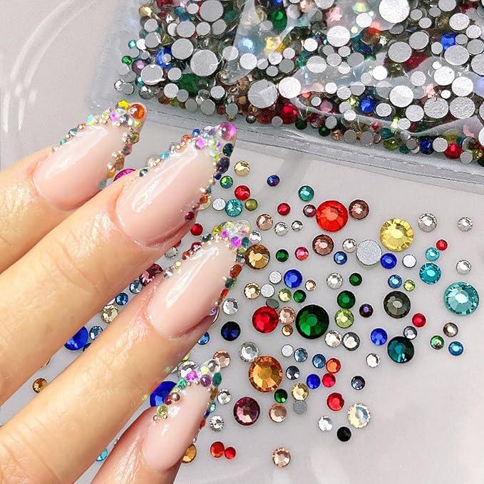 1140Pcs Colorful Rhinestones Nail Charms,3D Sparkling Flat Back Nail Rhinestones Mini Nail Gems for Acrylic Crystals Half Rounded Nail Diamonds Bling Nail Jewelry Accessories DIY Glitter for Crafts