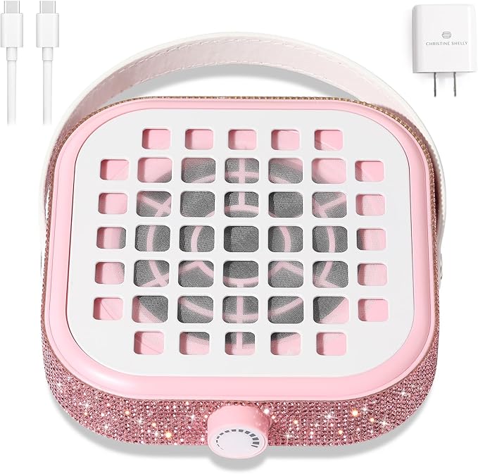 Nail Dust Collector, Bling Crystal Diamond Compact 6000RPM Powerful Vacuum Fan Vent Dust Collector Extractor Dust Suction Machine for Acrylic Nails Polishing, Fast Charging