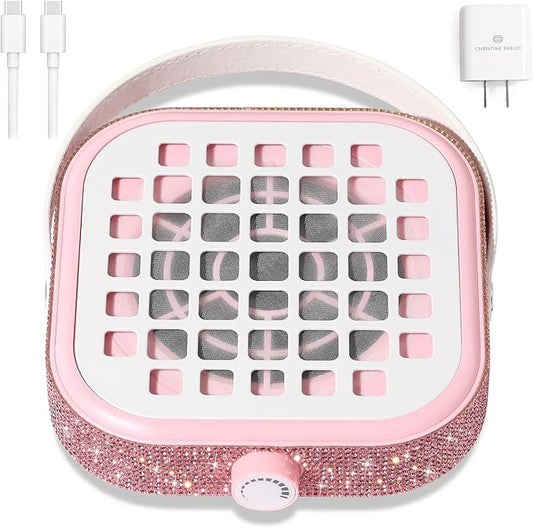 Nail Dust Collector, Bling Crystal Diamond Compact 6000RPM Powerful Vacuum Fan Vent Dust Collector Extractor Dust Suction Machine for Acrylic Nails Polishing, Fast Charging