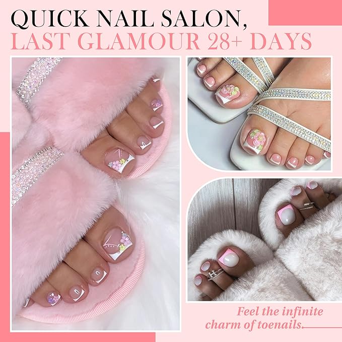 Square Toe Nail Press Ons French Style Toe Tips 240pcs Clear False Fake Toenails for Faster Toe Nail Extension Kit Home DIY Art Salon 15 Sizes Acrylic Nails, Luckyfairy