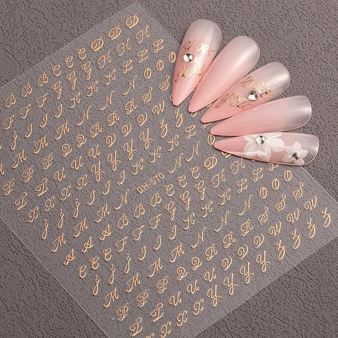 7 Pcs Letter Nail Stickers for Nail Art, Alphabet 3D Self-Adhesive Old English Nail Decals, Nail Supplies Nail Art Design Accessories for Women and Girls Manicure DIY Decoration