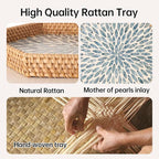 Hexagon Rattan Tray with Mother of Pearl Inlay, Rattan Serving Tray - Image 6