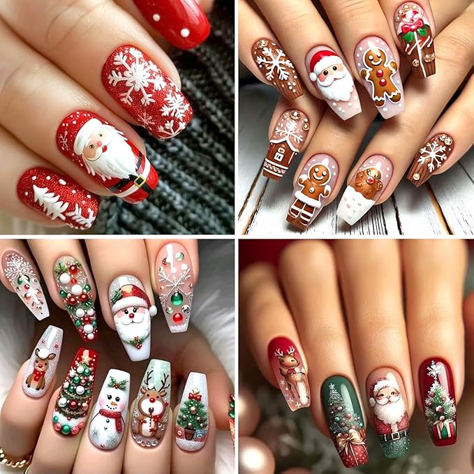 1Sheet Christmas Nail Art Stickers 5D Embossed Cute Santa Claus Elk Designs Nail Decals Self-Adhesive Xmas Tree Snowflake Nail Stickers Christmas House Cake Nail Decal for Women Nails Decoration