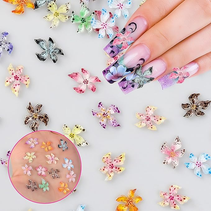 180 PCS Flower Nail Art Charms 3D Hawaii Flower Nail Charms Spring Summer Floral Nail Charm for Nails Design Kit Resin Accessories for Women DIY Manicure Decorations Supplies